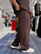 Coffee Pleated Tencel Baggy Pants TW-1177