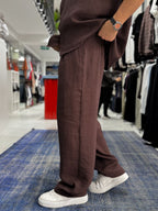 Coffee Pleated Tencel Baggy Pants TW-1177