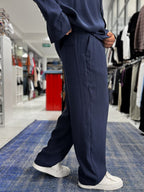 Navy Blue Pleated Tencel Baggy Pants TW-1177