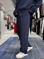 Navy Blue Pleated Tencel Baggy Pants TW-1177