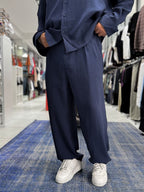 Navy Blue Pleated Tencel Baggy Pants TW-1177