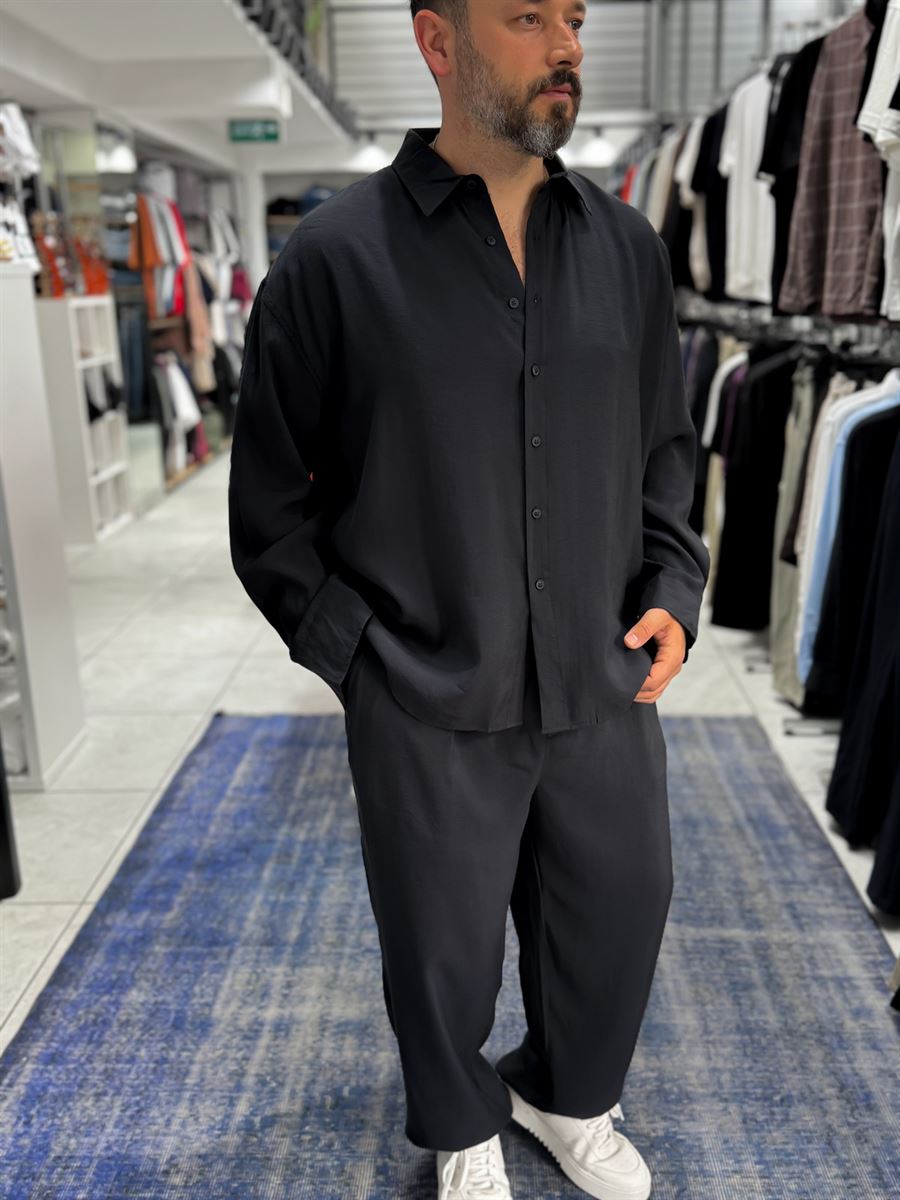 Black Tencel Fabric Oversize Shirt TW-1176