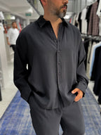 Black Tencel Fabric Oversize Shirt TW-1176