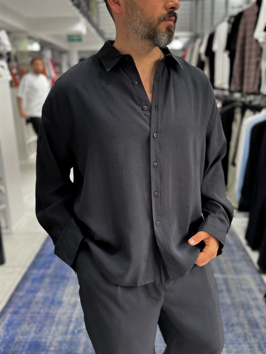 Black Tencel Fabric Oversize Shirt TW-1176