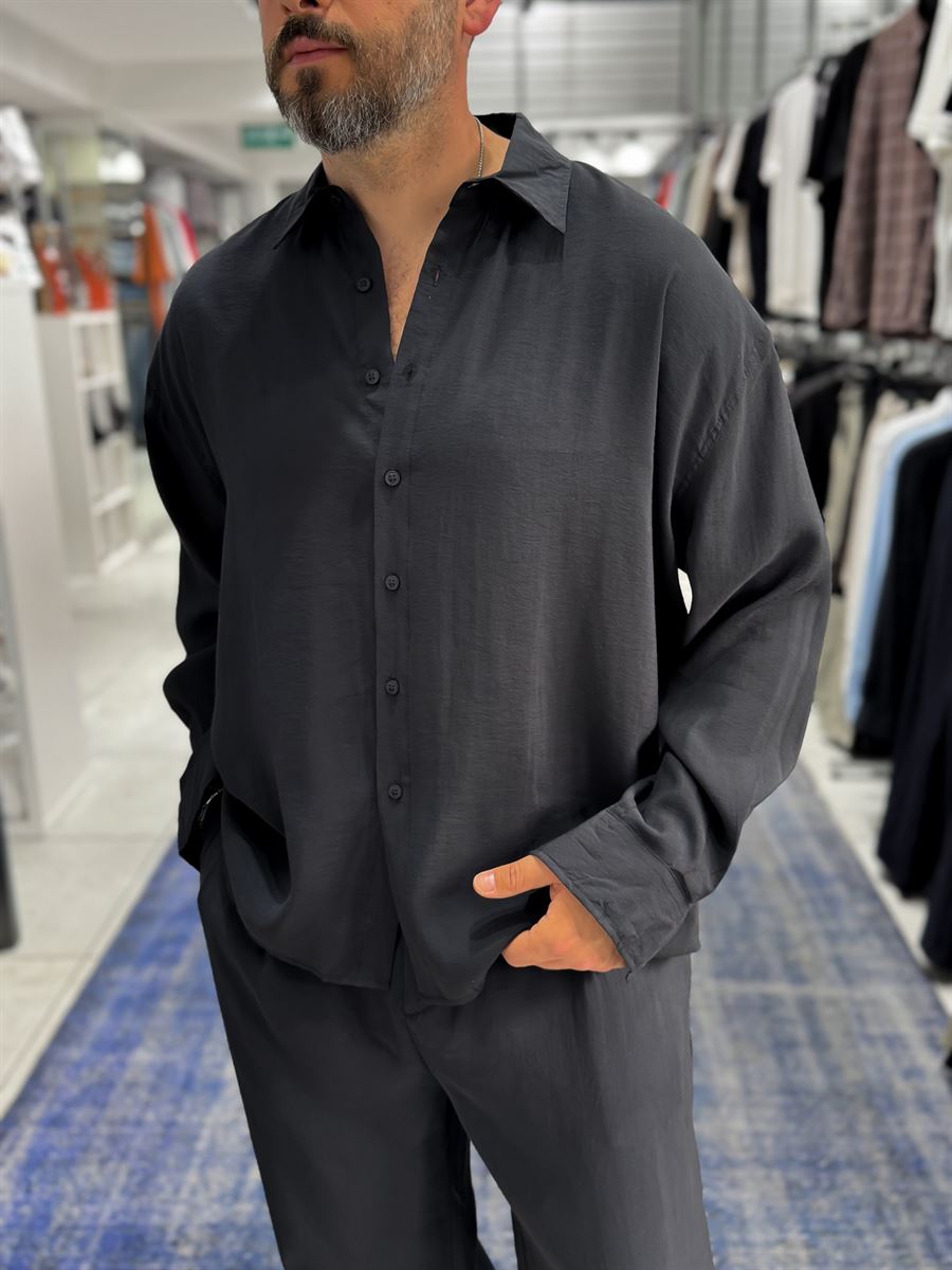 Black Tencel Fabric Oversize Shirt TW-1176