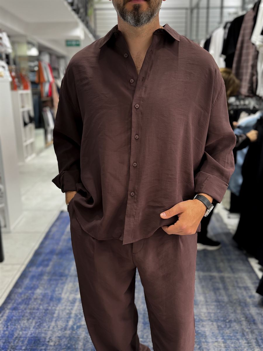Coffee Tencel Fabric Oversize Shirt TW-1176