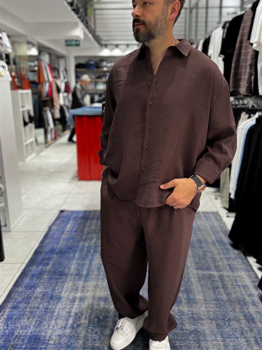 Coffee Tencel Fabric Oversize Shirt TW-1176