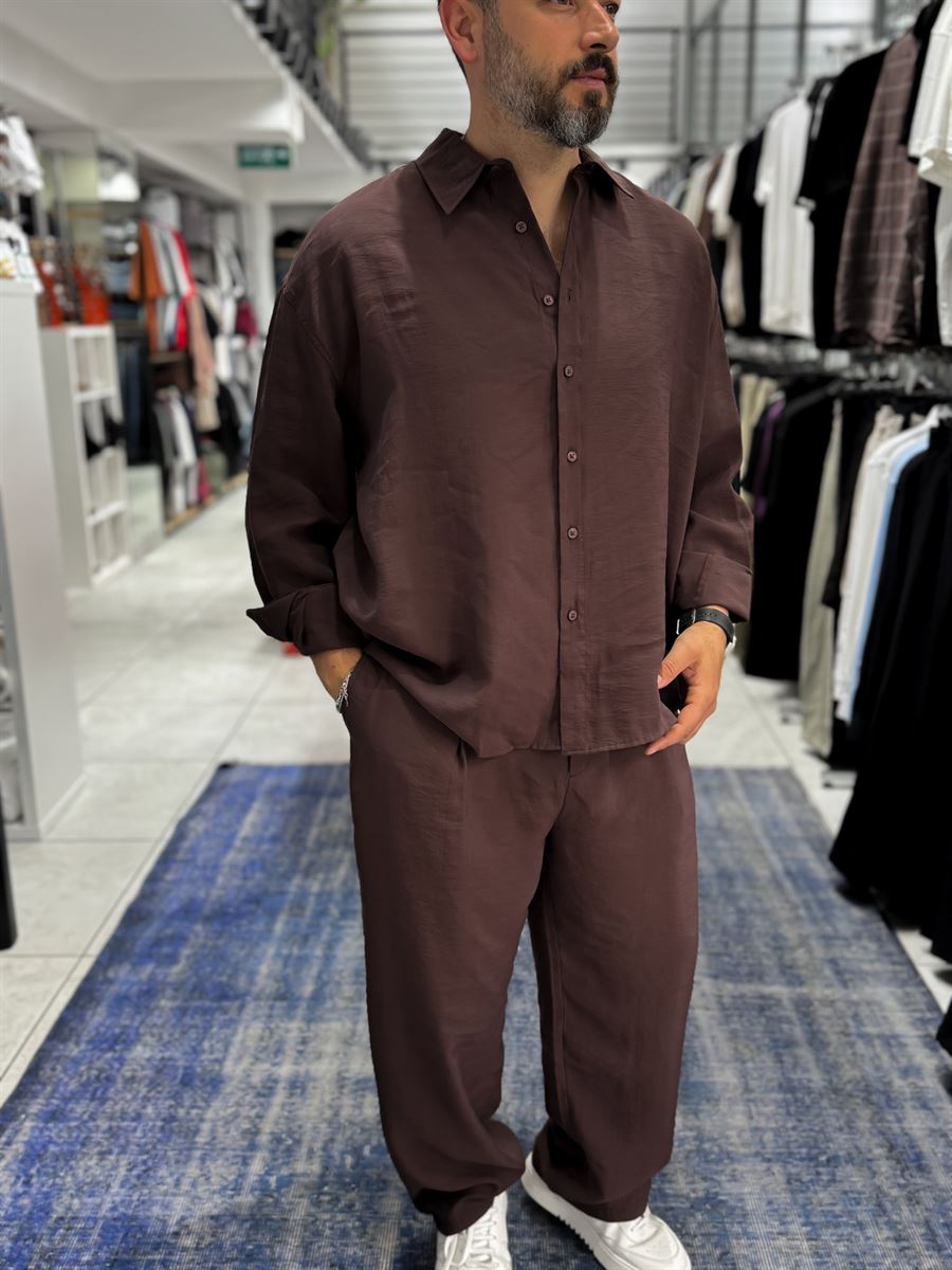 Coffee Tencel Fabric Oversize Shirt TW-1176
