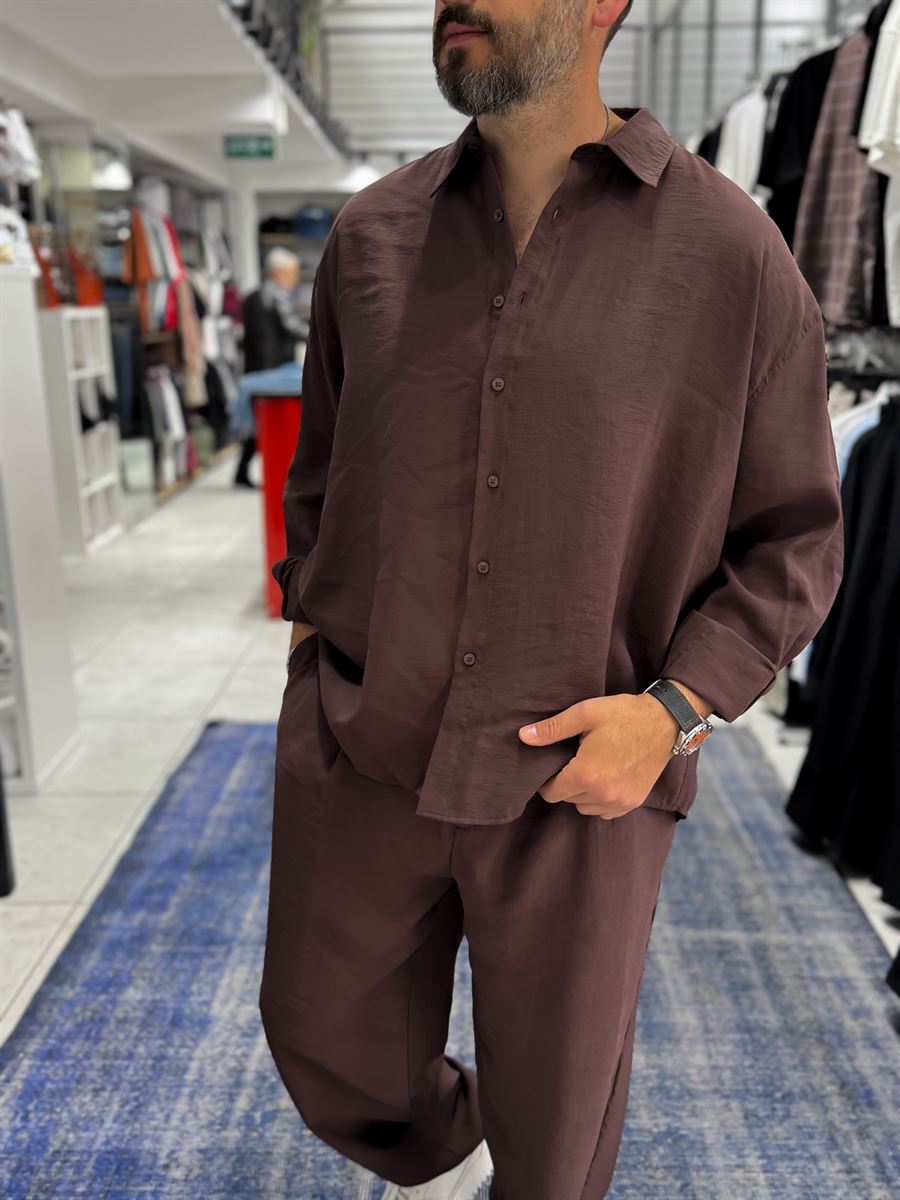 Coffee Tencel Fabric Oversize Shirt TW-1176