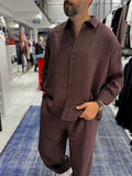 Coffee Tencel Fabric Oversize Shirt TW-1176