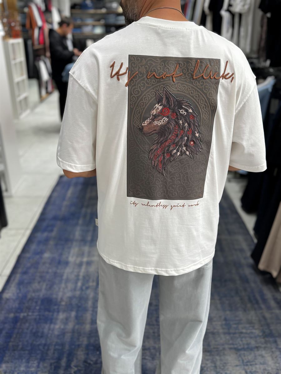 White Wolf Embroidered Oversize T-Shirt SW-5158