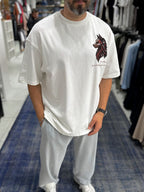 White Wolf Embroidered Oversize T-Shirt SW-5158