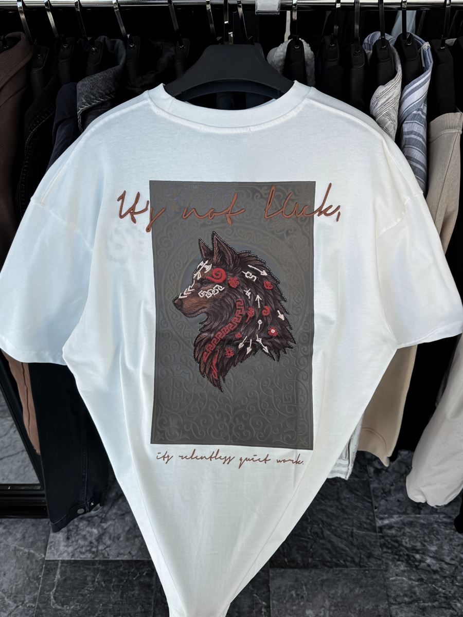White Wolf Embroidered Oversize T-Shirt SW-5158