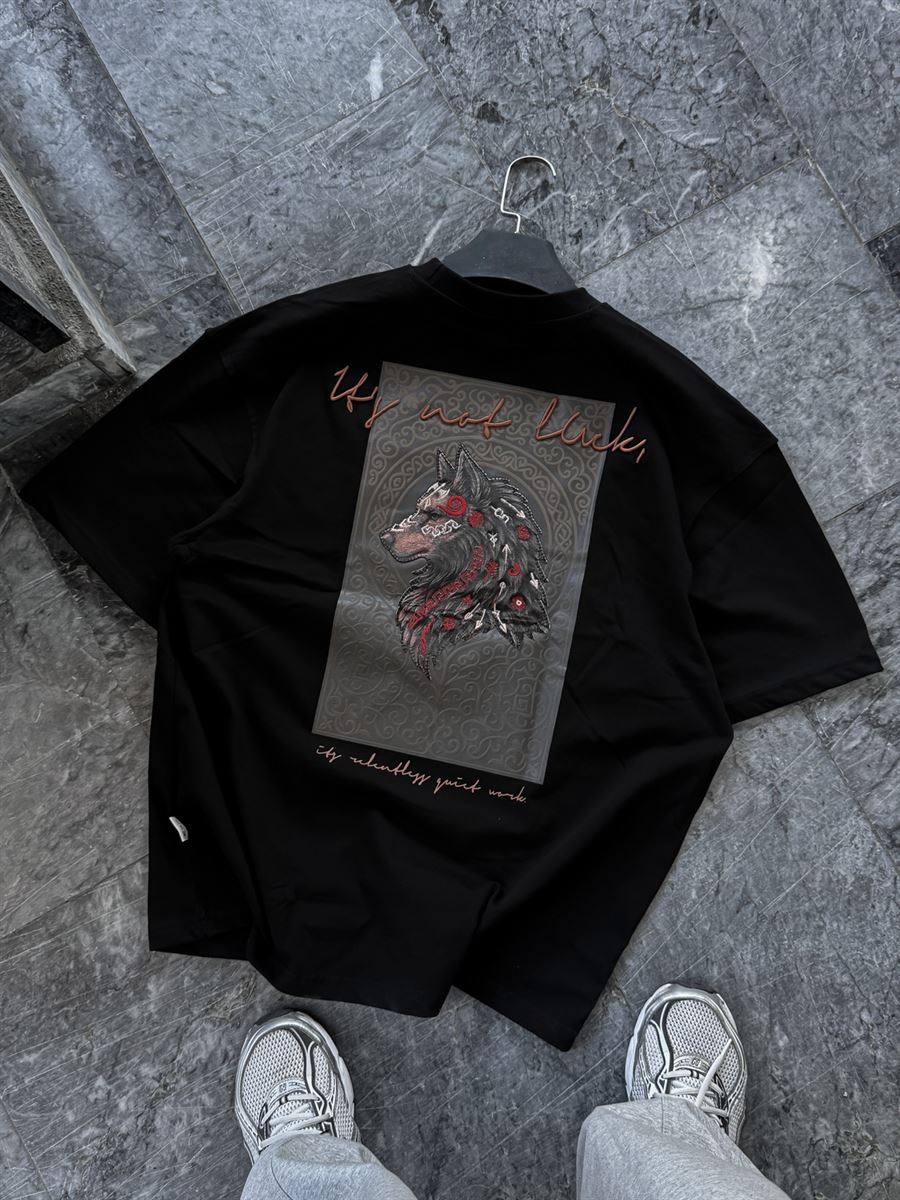 Black Wolf Embroidered Oversize T-Shirt SW-5158
