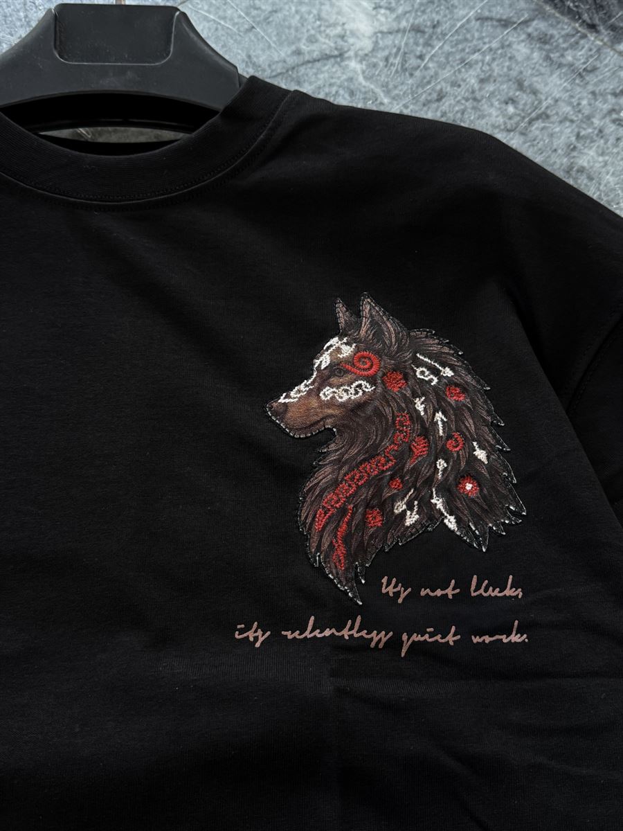 Black Wolf Embroidered Oversize T-Shirt SW-5158