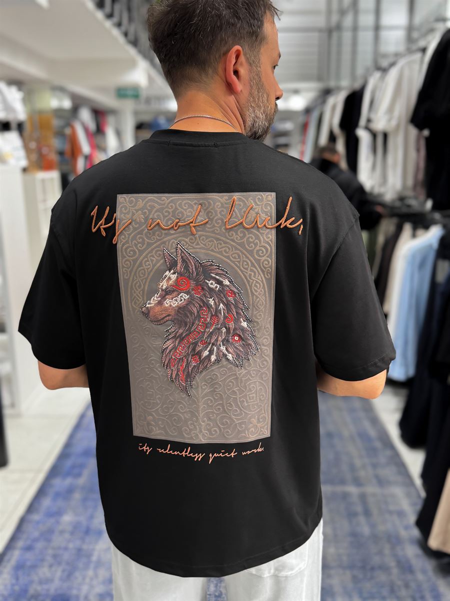 Black Wolf Embroidered Oversize T-Shirt SW-5158