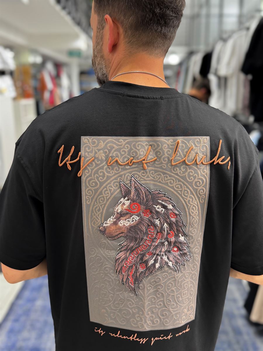 Black Wolf Embroidered Oversize T-Shirt SW-5158