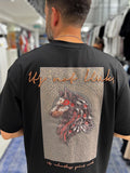 Black Wolf Embroidered Oversize T-Shirt SW-5158