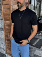 Black Modal Fabric Lycra Slim Fit T-Shirt BY
