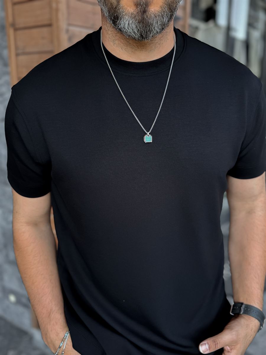 Black Modal Fabric Lycra Slim Fit T-Shirt BY