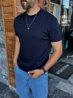 Navy Blue Modal Fabric Lycra Slim Fit T-Shirt BY