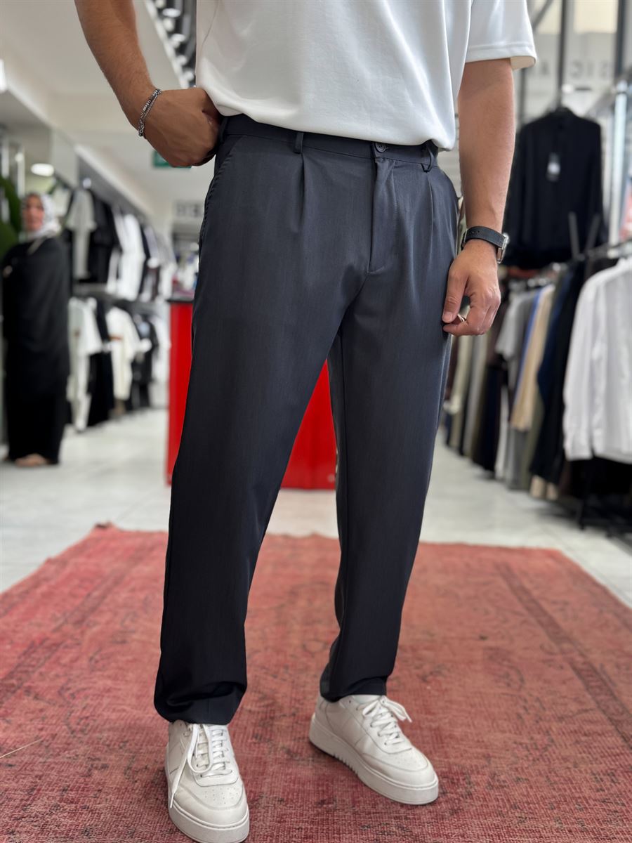Anthracite Pleated Slim Trousers TW-1002