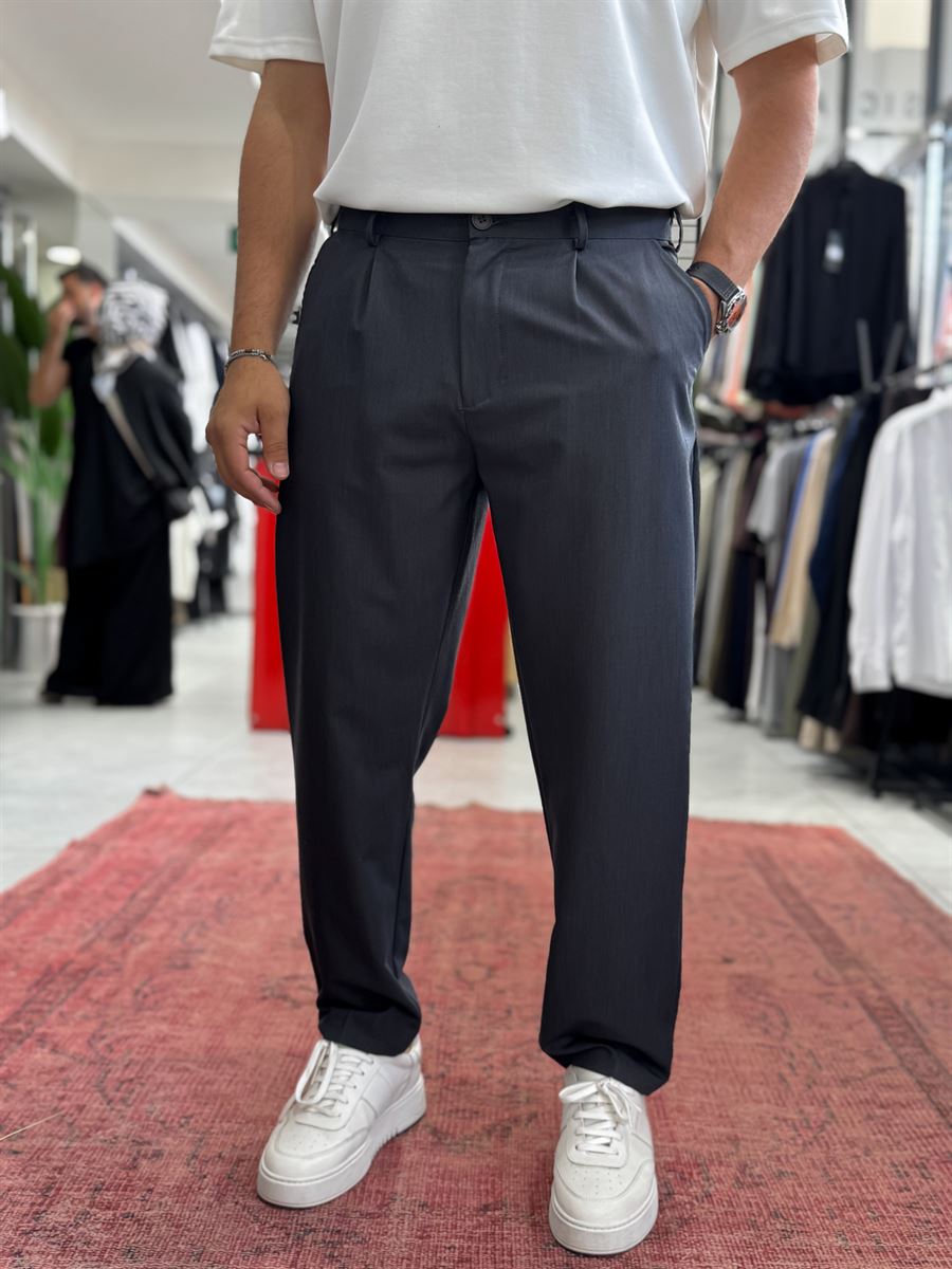 Anthracite Pleated Slim Trousers TW-1002