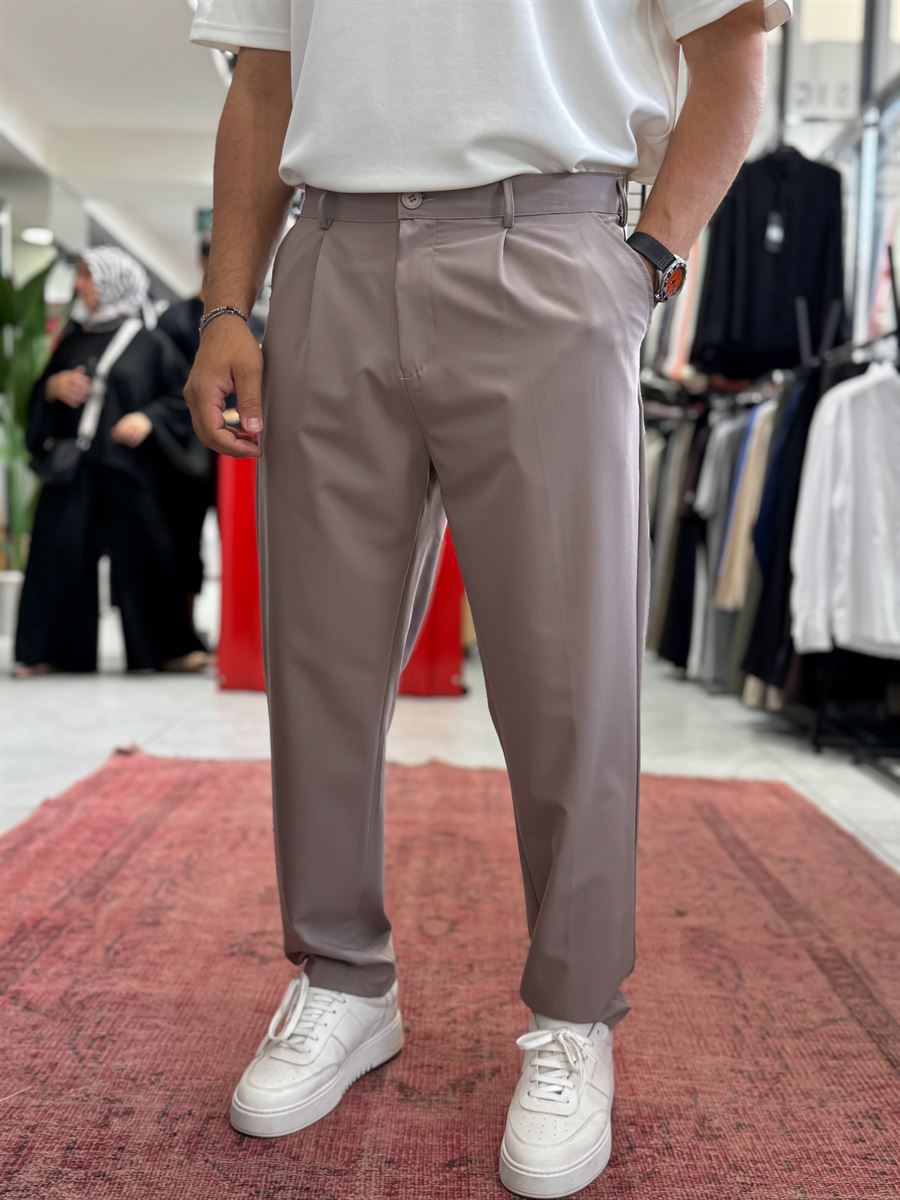 Light Brown Pleated Slim Trousers TW-1002