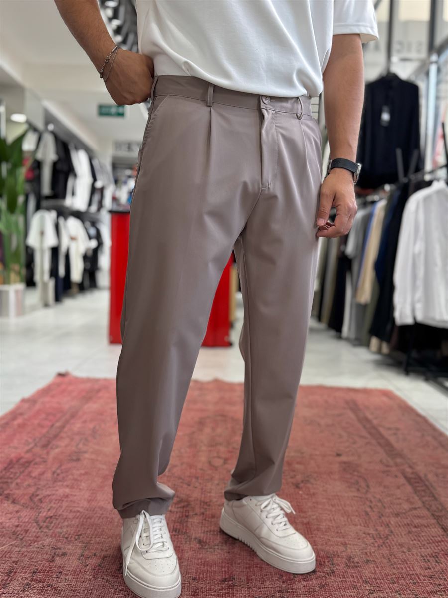Light Brown Pleated Slim Trousers TW-1002