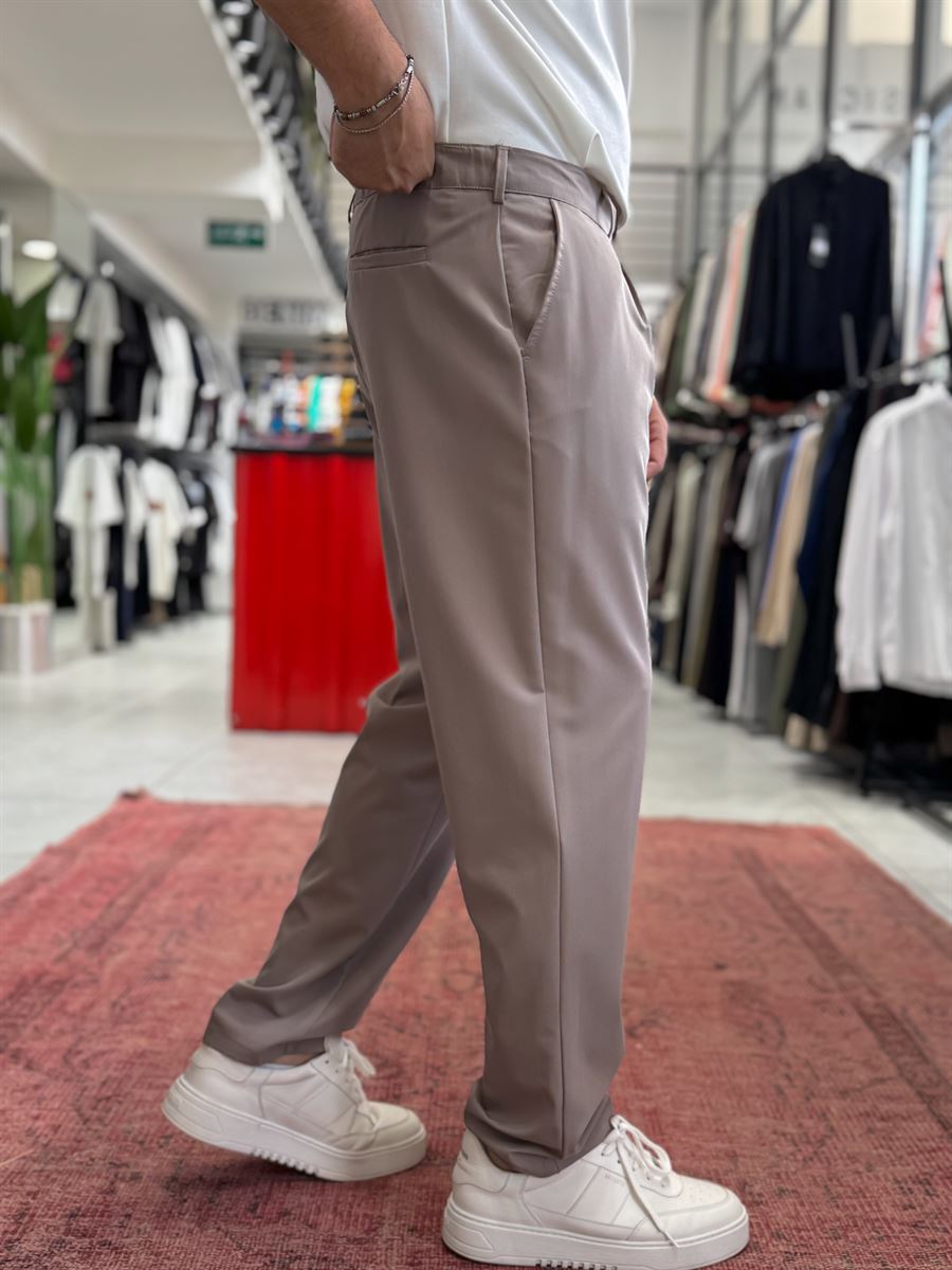 Light Brown Pleated Slim Trousers TW-1002