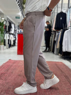 Light Brown Pleated Slim Trousers TW-1002