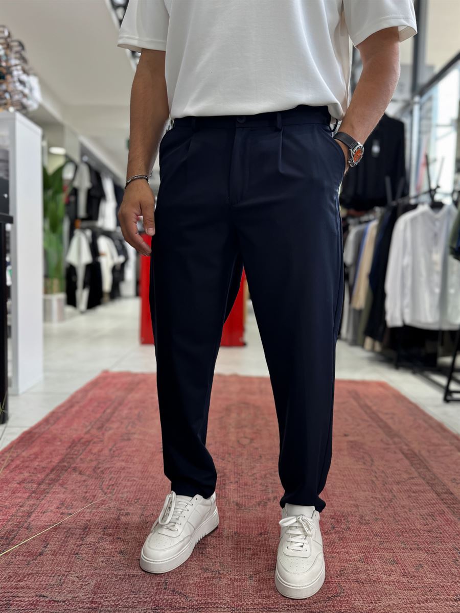 Navy Blue Pleated Slim Trousers TW-1002