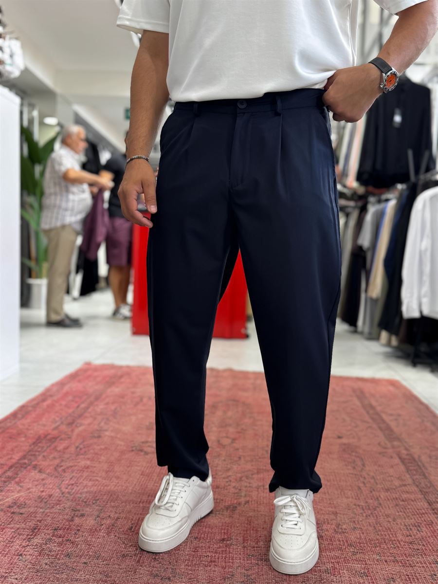 Navy Blue Pleated Slim Trousers TW-1002