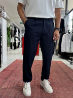 Navy Blue Pleated Slim Trousers TW-1002