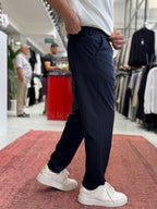 Navy Blue Pleated Slim Trousers TW-1002
