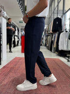 Navy Blue Pleated Slim Trousers TW-1002