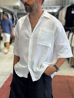 White Pocketed Muslin Short-Sleeved Shirt TW-1116