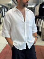 White Pocketed Muslin Short-Sleeved Shirt TW-1116