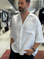 White Pocketed Muslin Short-Sleeved Shirt TW-1116