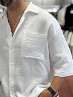 White Pocketed Muslin Short-Sleeved Shirt TW-1116