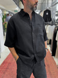 Black Muslin Short-Sleeved Shirt with Pockets TW-1116