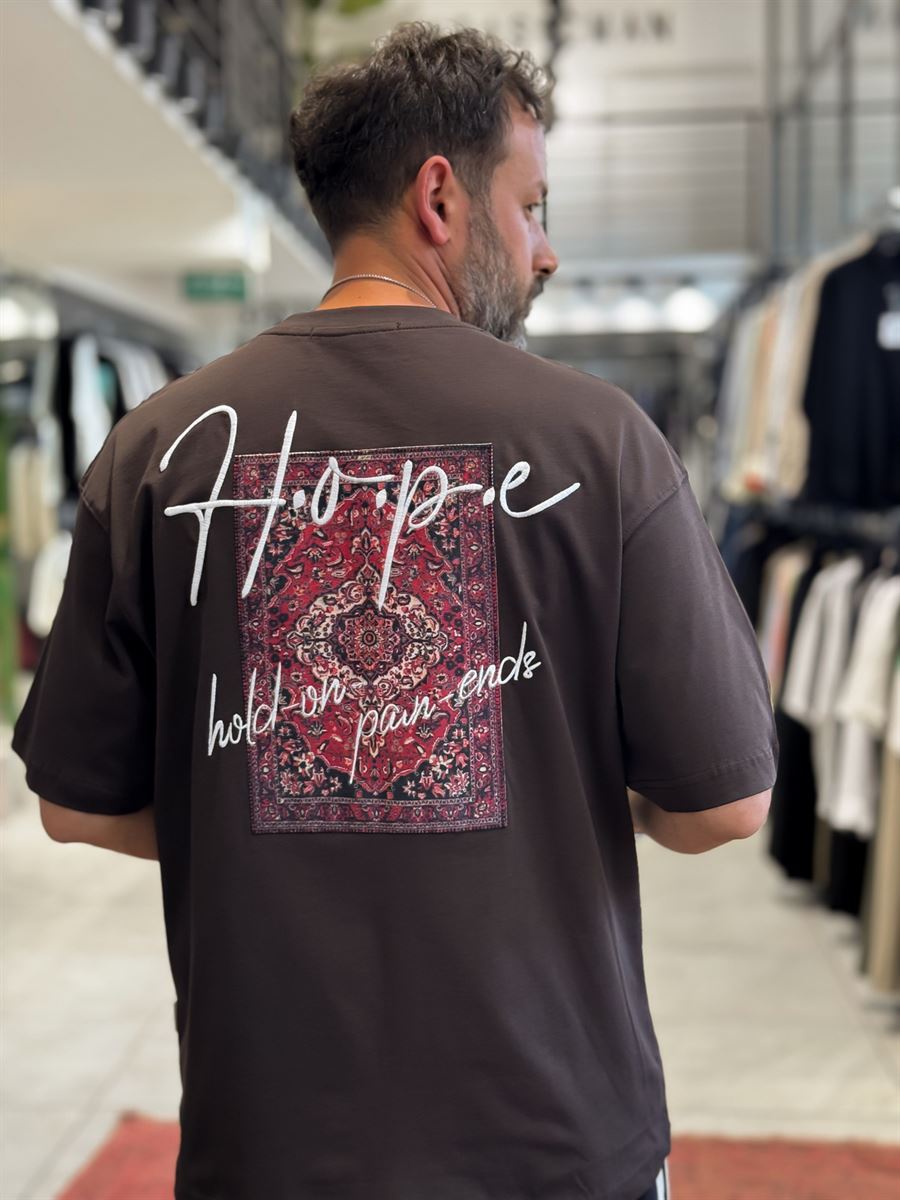 Coffee Hope Carpet Patchwork Oversize T-Shirt SW-5064