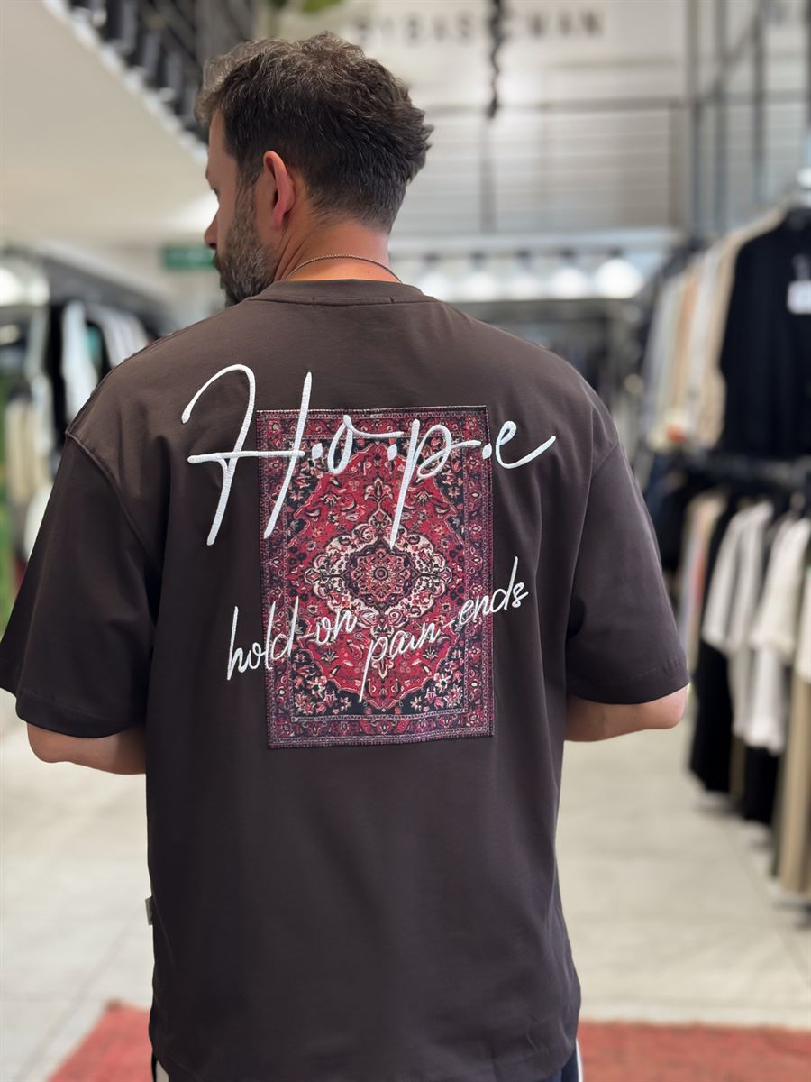 Coffee Hope Carpet Patchwork Oversize T-Shirt SW-5064