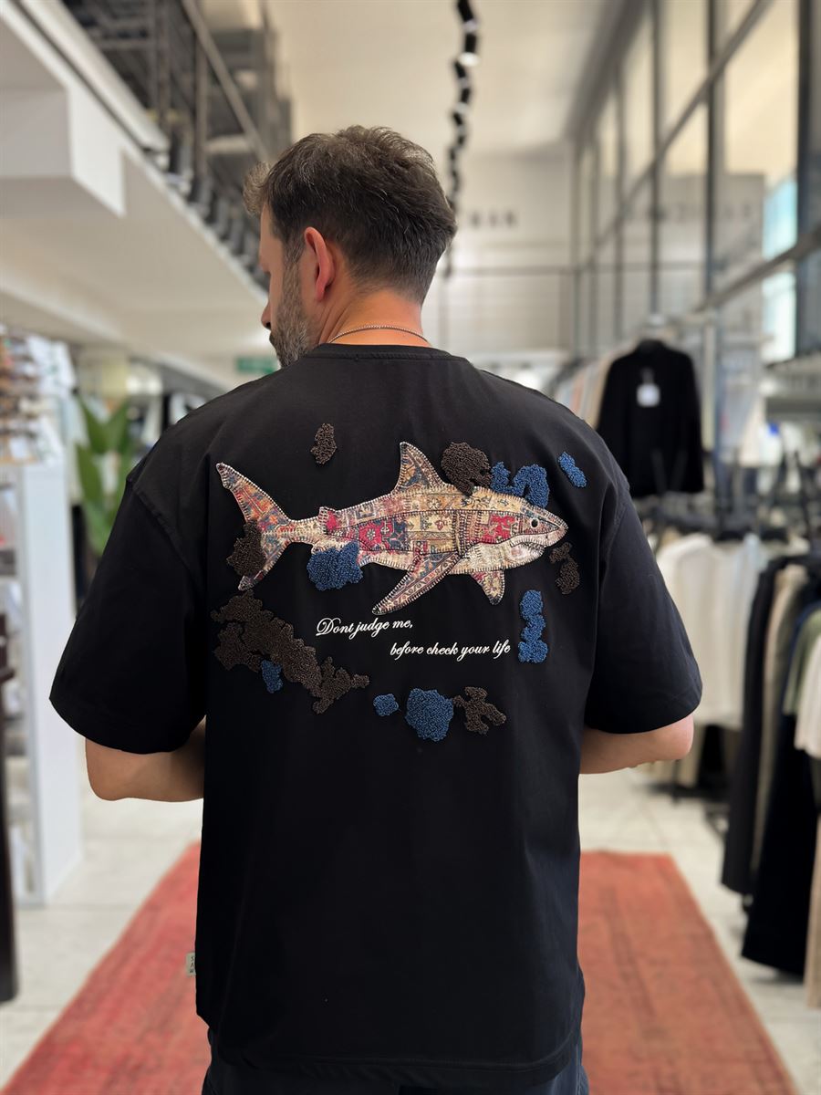 Black Shark Patchwork Oversize T-Shirt SW-5169