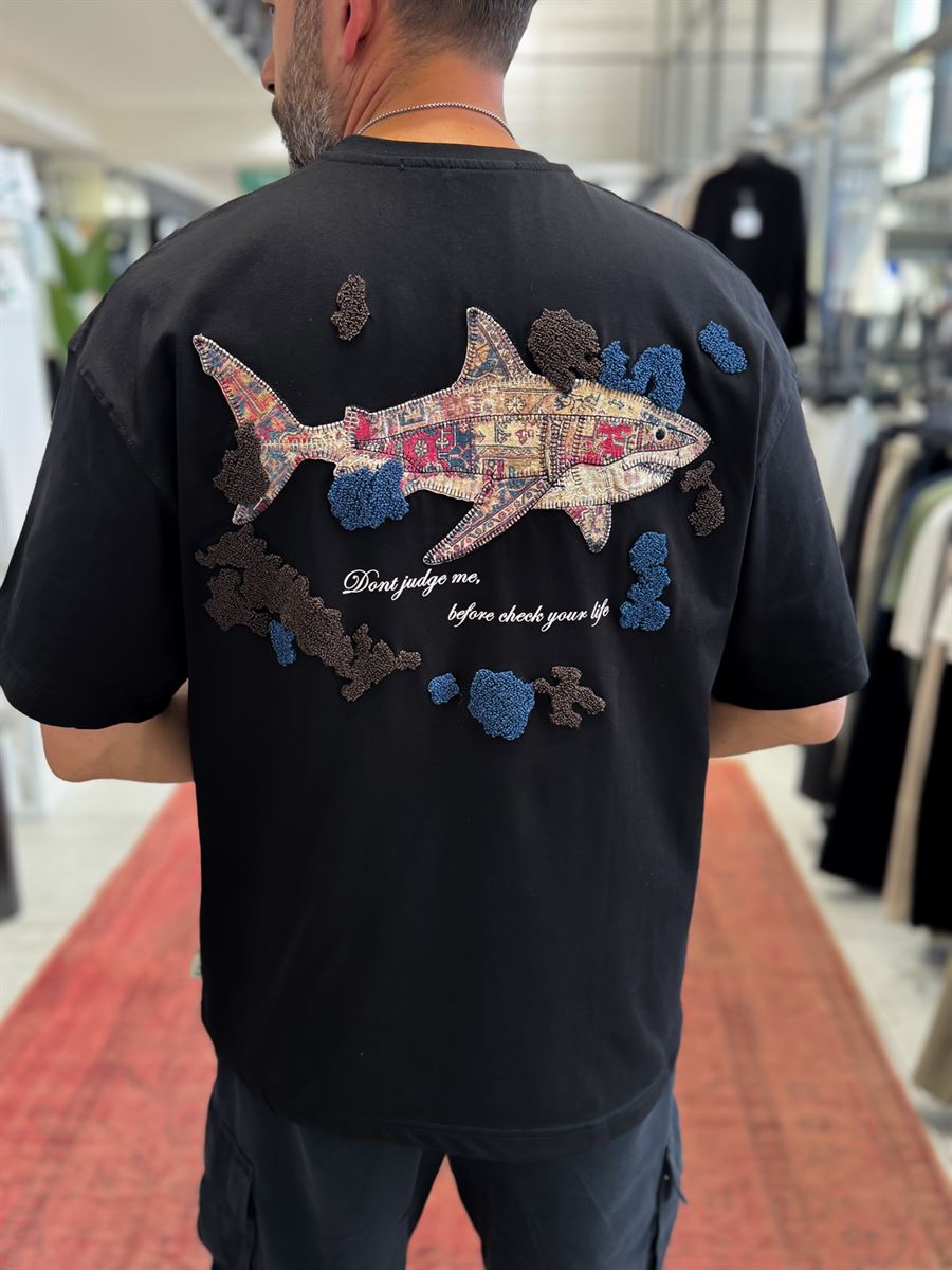 Black Shark Patchwork Oversize T-Shirt SW-5169