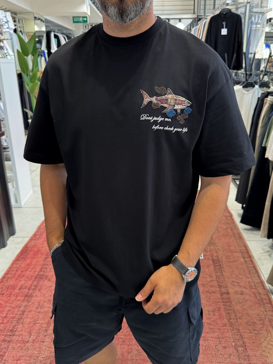 Black Shark Patchwork Oversize T-Shirt SW-5169