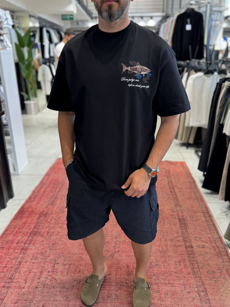 Black Shark Patchwork Oversize T-Shirt SW-5169
