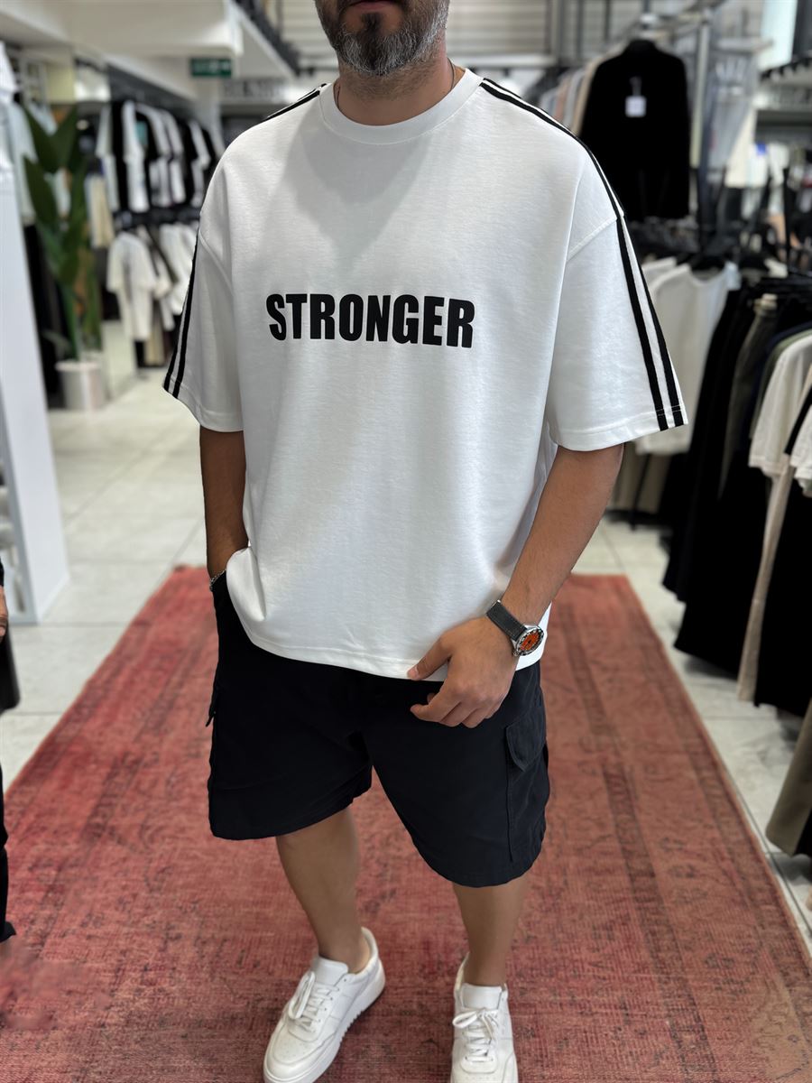 White Stronger Print Washed Boxy Fit T-Shirt ES-71-163