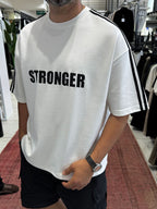 White Stronger Print Washed Boxy Fit T-Shirt ES-71-163