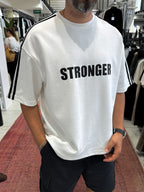 White Stronger Print Washed Boxy Fit T-Shirt ES-71-163